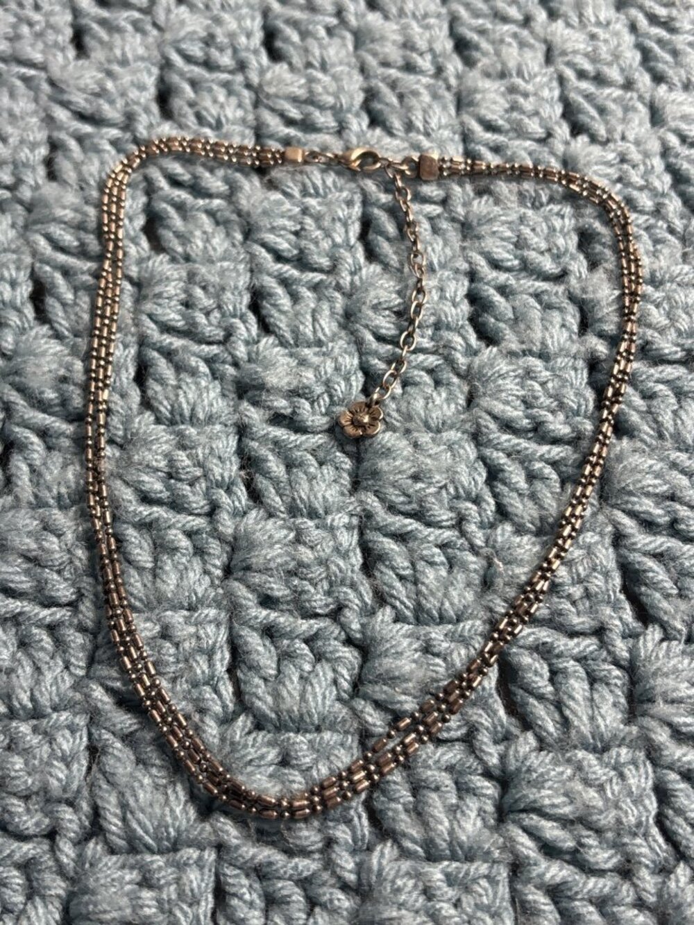 Vintage 3 Strand Silvertone Beaded Chain Necklace 16 - 19 inches Long